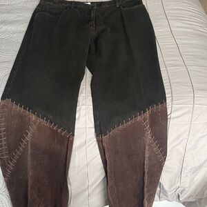 Nancy Bolen Western Cut Black and Brown Suede Trim Pants